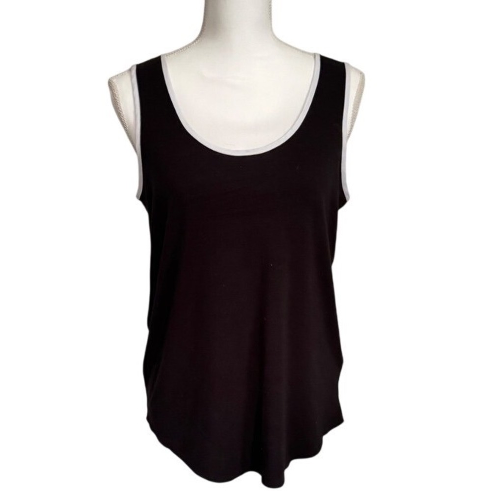 Kenneth Cole Black Tank Top White Trim Sleeveless Casual Everyday Basic Top
